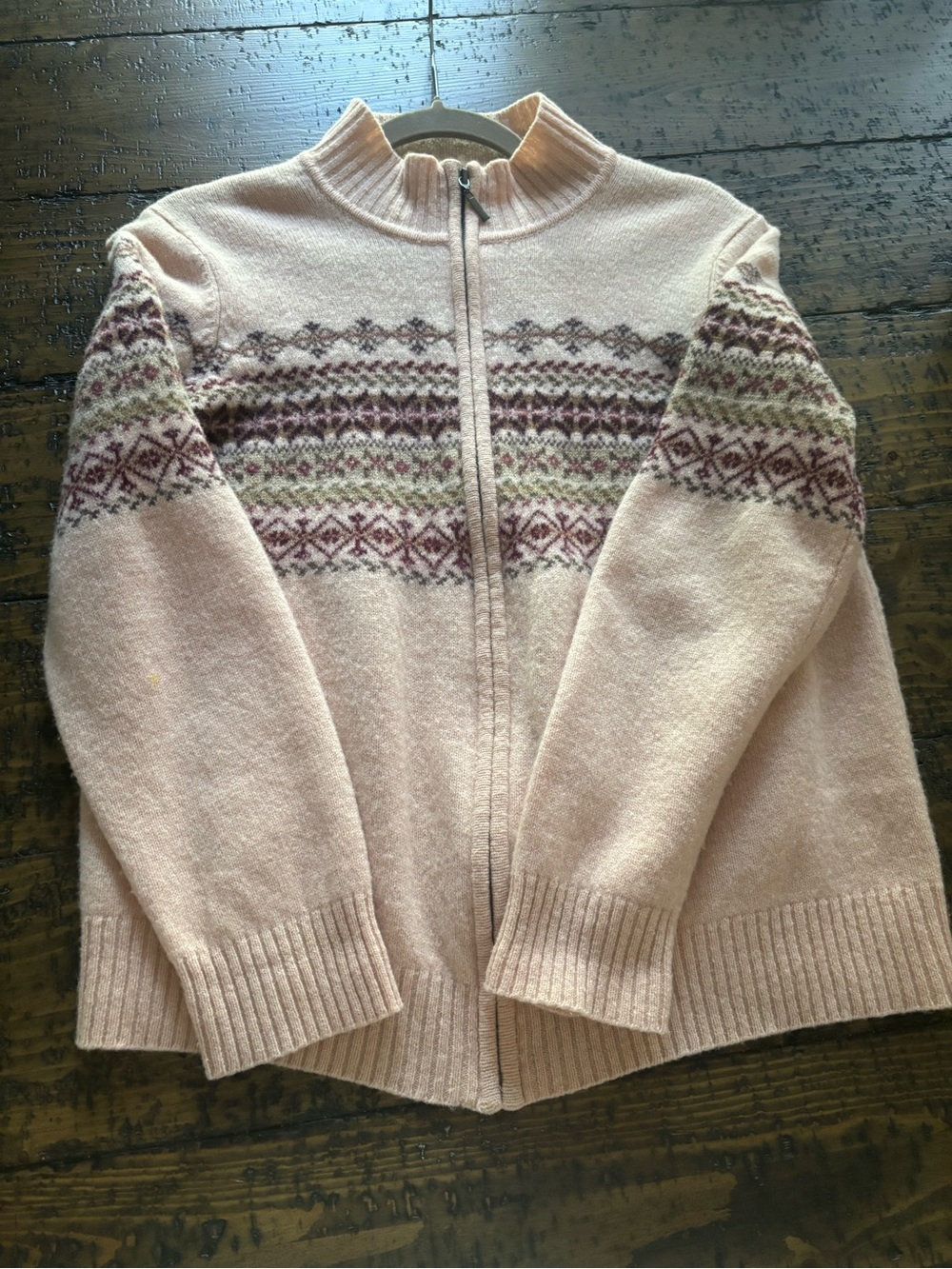 Van Heusen 100% Lambswool Vintage Fair Isle Full Zip Cardigan Sweater Large